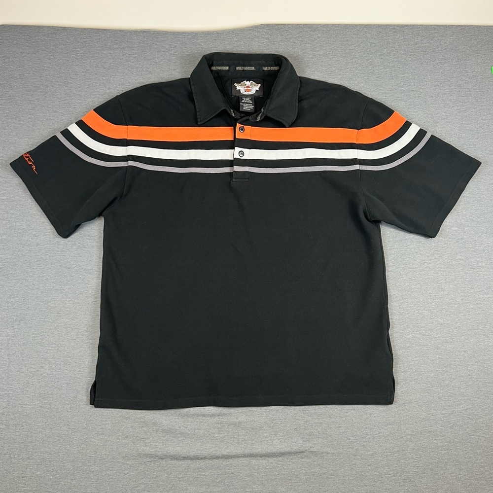 Harley-Davidson Men's Polo with Orange and Gray Stripes